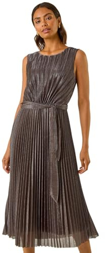 Roman Originals Pleated Ombre Midi Dress for Women UK - Ladies Everyday Autumn Winter Round Neckline Comfy Soft Evening Vacation Work Party Night Out - Chocolate - Size 18