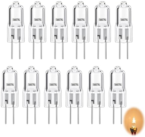12 Stück G4 Halogenglühbirne 12V, G4 Halogenlampen 20 Wat 2-polige Transparente Kapsellampe Dimmbare Warmweiße Glühbirnen für Kronleuchter Innenbeleuchtung Küchenbeleuchtung Schienenbeleuchtung (A)