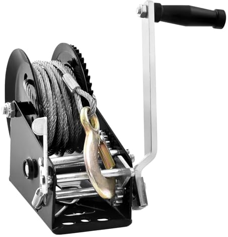 Treuil manuel, capacité de traction 3500 lb, treuil for remorque bateau, manivelle robuste avec câble en acier 33 pieds et cliquet bidirectionnel