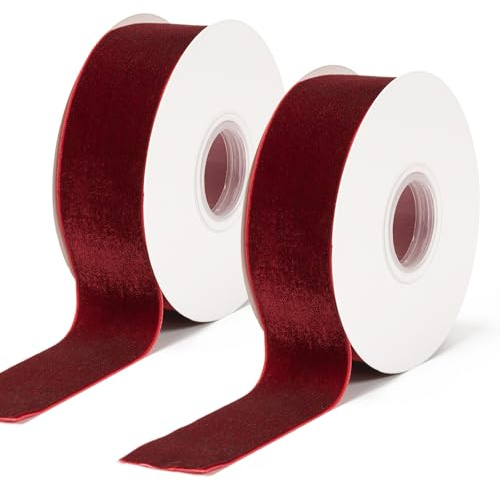 Red Velvet Ribbon 38mm x 20yards – Burgundy Thick Velvet Ribbon for Gift Wrapping, Christmas Tree Decorations, Bows & Craft Projects (Red)