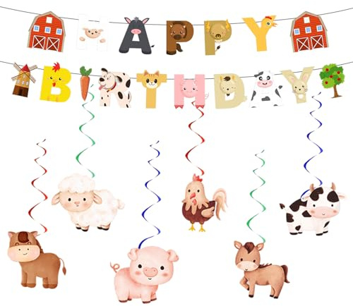 Bauernhof Geburtstag Deko Tiere Party Girlande Banner Happy Birthday Banner Strudel Bauernhof Tiere Scheune HäNgender für Geburtstags Party Baby Shower Home Deko