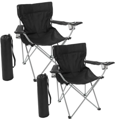 I LOVE FANCY DRESS Black Folding Camping Chairs with Cup Holder - Pack of 2 - Lightweight Outdoor Chairs with Carry Bag for Fishing, Festivals, Camping Trips, Picnics & Summer Activities