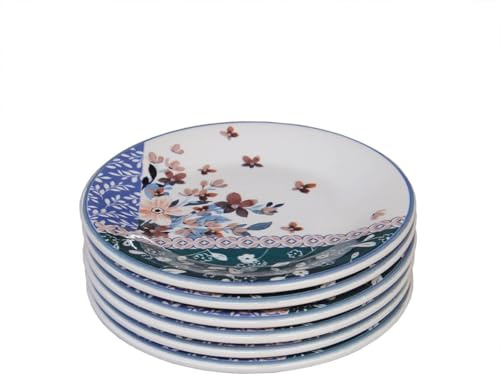 Wald Collezione da Tavola di Piatti Piani, Fondi, Frutta, Insalatiera e Portata in Ceramica, Decoro Acquerello, Lavabili in Lavastoviglie (Piatto frutta - 6 pz)