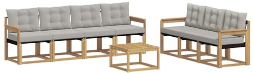 vidaXL Outdoor-Sofagarnitur mit Kissen 8 pcs Weiß und Hellgrau, Moderner Garten-Sofa, strapazierfähiges Outdoor-Sektionen-Set, bequemes Terrassenmöbel, ideal zum Entspannen