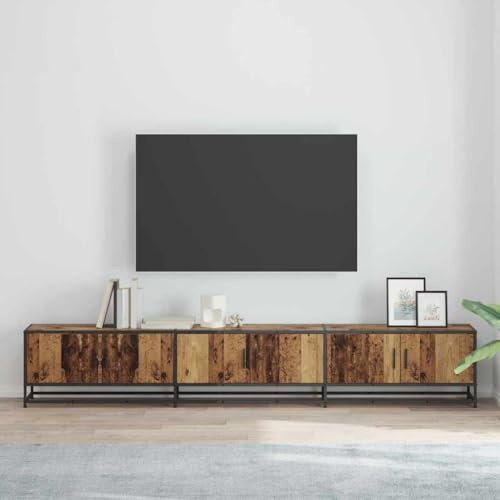 Boltkex Meuble TV 240 x 35 x 41 cm en bois avec pieds en fer, aspect bois vieilli, montage mural, meuble multimédia pour salon, espace de rangement pour récepteur, home cinéma, passe-câbles