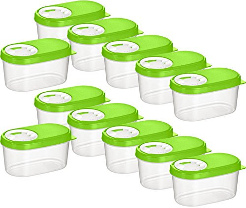 Kigima Schüttdosen 0,14L 12er Set Grün – Vorratsdosen mit Deckel luftdicht – Schüttdose für Gewürze & Lebensmittel – Frischhaltedosen mit Deckel – Aufbewahrungsbox mit Schüttfunktion – Made in Austria