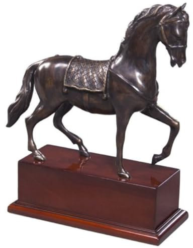 Casa Padrino Luxus Bronzefigur Pferd mit Holzsockel Bronze/Braun 31,5 x 12,5 x H. 37,3 cm - Dekofigur