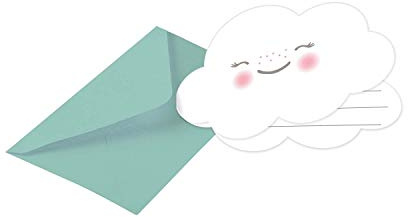 Amscan 9904309 - Einladungskarten Regenbogen mit Umschlägen, 8 Stück, Größe 8,6 x 12,5 cm, lächelnde Wolke, Gesicht, Einladung, Geburtstag, Kinderparty, Mottoparty, Rainbow