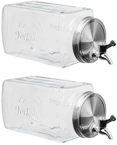 2er Set Glas Getränkespender mit Zapfhahn 2,8l Wasserspender Saft Cocktail Spender Dispenser Saftspender Retro Glaskrug Getränke