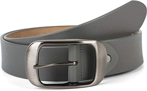 styleBREAKER Unisex Leder Gürtel Unifarben mit glänzender Oberfläche und gebürsteter Schnalle, kürzbar 03010104, Farbe:Grau, Größe:90cm
