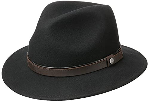 LIERYS Sargent Traveller Wollfilzhut Damen Herren 100% Wollfilz Wasserabweisend Packable Herbst Winter schwarz M (56-57 cm)