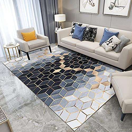 AU-OZNER alfombras Pasillo Modernas Color Azul de Tinta y Alfombra Rosa, patrón de triángulo Ropa Simple y Elegante Alfombra Antideslizante alfombras baños -Tinta Azul_140x200cm