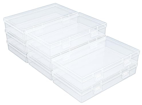 Thintinick 8 Pack Rectangular Clear Plastic Storage Box 165 x 95 x 30 mm | Hinged Lid, Double Buckles, For Beads and Other Small Craft Items