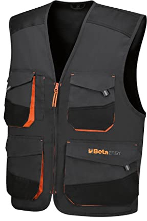BETA - Gilet Leggero da Lavoro Multitasche in Cotone e Poliestere con Inserti Antiabrasione Oxford e Tasche con Velcro, Gilet Professionale per Officina Tecnici Colore Grigio, XXXL, 7867G