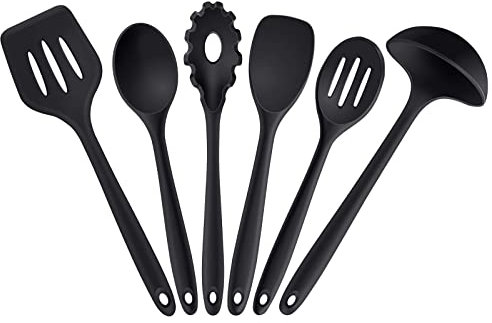 Goalfly 6PCS Kitchen Utensils Set, Non-Stick Silicone Cooking Tools with Soup Ladle, Slotted Spoon, Pasta Fork, for Frying, Serving, Baking