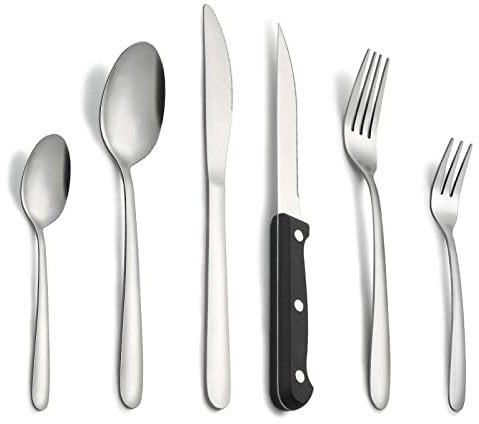 Besteck, Pleafind 72 teilig Besteck Set für 12 Personen, Besteckset aus Edelstahl in Lebensmittelqualität, Bestecksets, Silber Besteck inklusive Löffel, Messer, Gabel, Steakmesser, Spülmaschinenfest