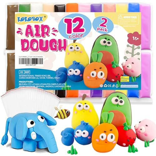 AIR DOUGH 12 Farben (24 Stk) Kinder Knete Kinderknete Modelliermasse Lufttrocknend Ton Set Für Kinder Knetmasse Plastilin Für Kinder Foam Clay Polymer Clay Spielzeug Mädchen Geschenke Jungen Mädchen
