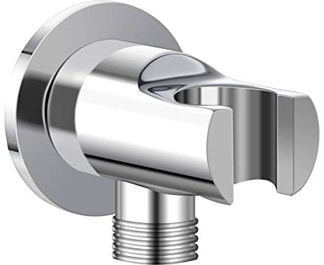 Keymark Wandanschlussbogen mit Brausehalter Chrom, Messing Schlauchanschluss mit Wandbrausehalter, Wandanschluss mit Duschkopfhalterung G 1/2 Zoll, Universal Brauseanschlussbogen Handbrausehalter