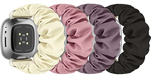 ShuYo Haargummi, kompatibel mit Fitbit Sense/Sense 2/Versa 3/Versa 4 für Damen, 4 Stück, elastisches Nylon, kratzfest, weiches dehnbares Armband für Fitbit Versa 3 Smartwatch
