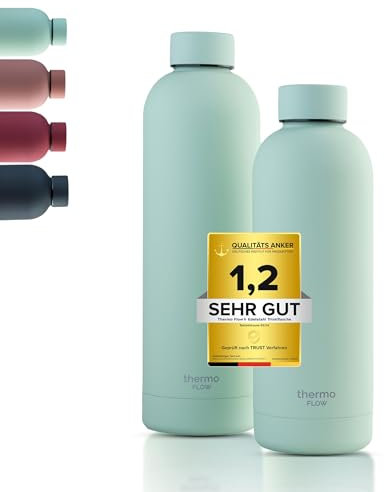 Thermo Flow® Edelstahl Trinkflasche 500ml, 750ml – BPA-frei, Auslaufsicher Wasserflasche, Thermo Isolierflasche, Kohlensäure geeignet – ideal für Kinder, Sprudel, Outdoor & Schule (Minzgrün,750ml)