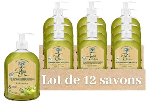 LE PETIT OLIVIER - Lot De 12 -Pur Savon Liquide De Marseille - Parfum Olive De La Région De Grasse - Nettoie La Peau En Douceur - 95% D'Origine Naturelle - Fabriqué En France - 300ml