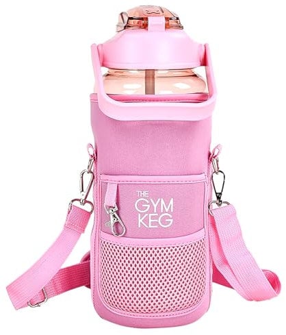 Gym Keg 2.2L Water Bottle Carrier with Shoulder Strap - Includes Phone Holder - Leak Proof - Bottle Holder Bag - Large Capacity - Gym Water Bottle with Sleeve for Active Lifestyle - Cherry Blosson