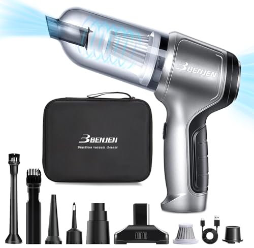 BENJEN Aspirapolvere portatile multifunzione senza fili, aspirapolvere per auto potente da 15000 Pa, USB C ricaricabile portatile leggero, mini aspirazione ad alta potenza per auto, casa, ufficio