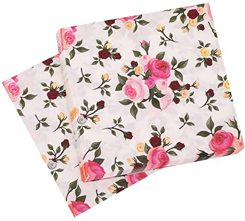Einweg-Papierservietten für Weihnachtsfeiern, Rentier, Rosen und Blätter, 2-lagige Servietten, Feiertage, 33 cm x 33 cm, Cocktail-Servietten für Neujahr, Winter, Abendessen, Party-Dekoration, 20 Stück