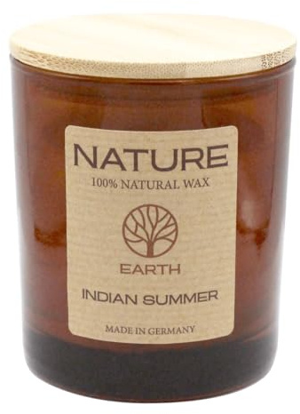 luterna NATURE EARTH, Duftkerze im Glas, Indian Summer, 100% NATURAL WAX, 85/70 mm, Brenndauer ca. 25h
