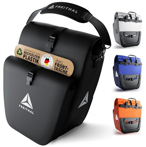 FREITHAL - Fahrradtasche für Gepäckträger mit Fronttasche [33L] - 100% wasserdicht & mit Reflektoren - Gepäckträgertasche & Umhängetasche - Bike Bag - Schwarz