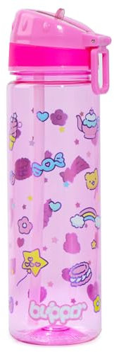 Blippo® Pink Water Bottle for Girls - Plastic Girls’ Water Bottle for School - Non-toxic BPA Free Water Bottle for Kids - Leak Proof Kawaii Design with Straw and Carry Handle, 22oz