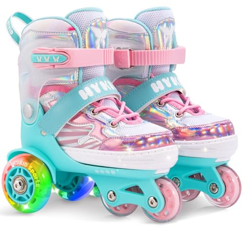 Rollschuhe Kinder,4 verstellbare Größen,Stabile und Sichere 3-Punkt-Konstruktion,Mädchen-Rollschuhe für Anfänger mit atmungsaktivem Obermaterial,Leicht und Lustig