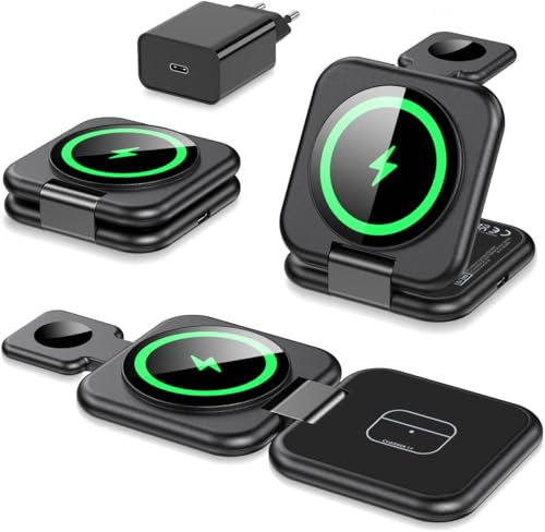 3 en 1 Cargador inalámbrico mag-Safe Plegable para iPhone 16 15 14 13 12 Pro MAX Plus, Estación de Carga rapida para Apple Watch Ultra 10 9 8 7 6 5 4 3 SE y Air-Pods 4 Pro 3 2