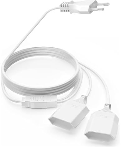 Cavo di prolunga piatto, 10 m, cavo di alimentazione 2 in 1, spina di alimentazione di tipo C, piatto, spina europea su doppia presa di tipo C, 0,75 mm², cavo di alimentazione 2,5 A/250 V, per lampade