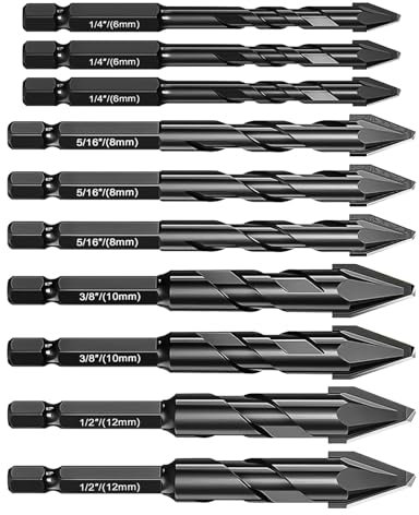 10 Pieces High-Strength Eccentric Twist Drill Bit Set, Carbide-Tipped Crooked Drill Bit for Concrete Walls Tiles Glass Hard Plastic Cement Granite (Black,6/8/10/12mm)