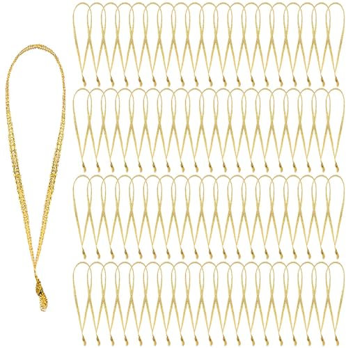 JUNEBRUSHS 300Pcs Christmas Ornament Hangers, Hand Tied String Ties, Ribbon Loops for Christmas Tree Hanging Decorations (Gold)