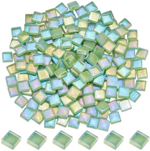 SOFPLATE 1 Box Mit 200 quadratischen Mosaikfliesen Große Mengen Mosaikglasstücke Grüne Glasfliesen Mosaikkristall Cabochons Zubehör Zum Basteln Trittstein DIY Mosaikherstellung Bilderrahmen Heimdekora