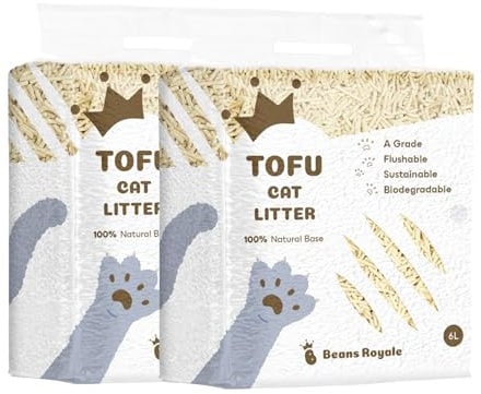 Beans Royale Tofu Cat Litter 2 Packs, Clumping Kitty Litter, Flushable,Pea Fiber,Dust Free, Odor Control, Low Tracking, Lightweight