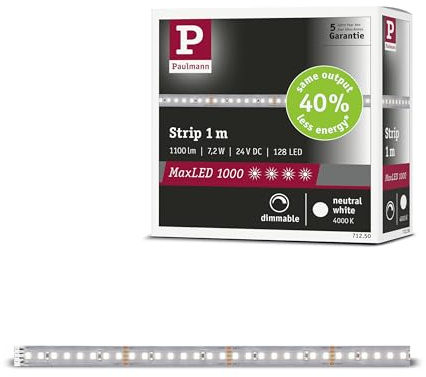 Paulmann MaxLED 1000 Strip 1 m Silber | Dimmbar, neutralweißes Licht 4000K, selbstklebend, kürzbar, für vielseitige Anwendungen