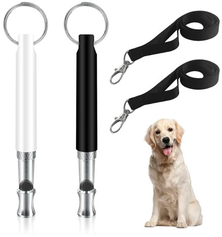 Hundepfeife Rückruf Erziehungshilfen für Hunde - Lautlose Ultraschall-Hochfrequenz Hundepfeife für Hundetraining, Adjustable Rückruf Hundepfeife mit Umhängeband gegen Bellen (2 Stück, Schwarz + Weiß)