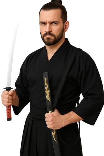 FIESTAS GUIRCA | Katana con Funda para Disfraz Adulto - Ninja - 60 cm | Set de 2 Piezas | PVC Ligero | Decoración de Dragón Dorado | 60 cm | Artes Marciales | Halloween, Carnaval
