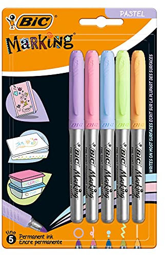 BIC Marking Colore Assortis Intense ou Pastel X5, Couleurs Pastel, Pack de 5