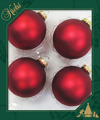 Dekohelden24 Lauschaer Christbaumschmuck - 4er Set Kugeln Uni Satin matt rot, 8 cm, mit goldenem Krönchen
