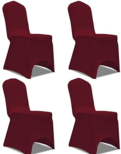 vidaXL Stretch Chair Covers, 4-Pack in Bordeaux Color – Universal-Fit Covers Suitable for Various Chair Types, Made of Resistant Polyester and Elastane Blend