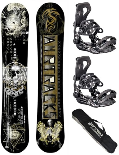 Airtracks Herren Snowboard Set - Wow Carbon Hybrid Rocker Snowboard Wide - Snowboardbindung Star oder Master Fastec - Snowboard Bag 150 155 160 164 cm