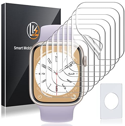 LK 8 Stück Schutzfolie fur Apple Watch Series 9/8/7 45mm und Apple Wtach Series SE 2/6/SE/5/4 44mm Folie, HD Klar Weich TPU Blasenfreie Displayschutz, Nicht Glas Maximale Abdeckung Selbstheilung