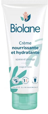BIOLANE – Crème Nourrissante et Hydratante - Bébé - Nouveau Packaging - Visage et Corps - Apaise et Protège la peau - 98% d'origine naturelle - 100 ml - Fabriqué en France