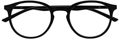 OPULIZE Met - Reading Glasses with Blue Light Blocking Slim Round Frame Scratch Resistant Spring Hinges Improve Sleep Computer Gaming Anti-Reflective Black Mens Womens B60-1 +3.00