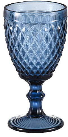 HUHUXIAOWU Copa de Vino, Copa de Vidrio de Color, 6 oz / 10 oz de diseño Vintage en Relieve, Tazas de Vidrio Transparente Alto para Fiesta, Boda, Diamante/Azul / 10 oz