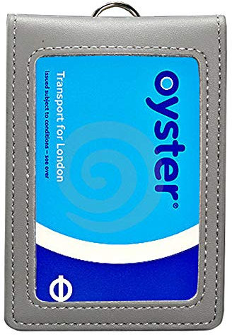 Hibate Genuine Leather Oyster Card Holder Bus Travel Pass Holders - Grey